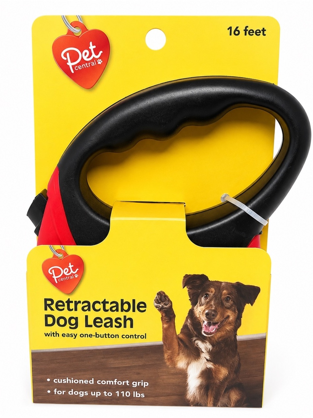 Pet Central 16 Ft Retractable Dog Leash Comfort Grip One-Button Lock Up to 110lb